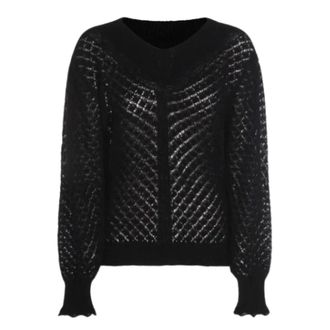 Twinset Open Gebreide Ronde Hals met Geplooide Manchetten - Dames - V-hals truien - Zwart - S - Wol - Truien & Vesten