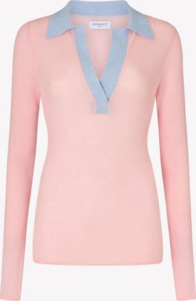 Serena Bute Silk Blend Open Neck Henley - Rose Petal