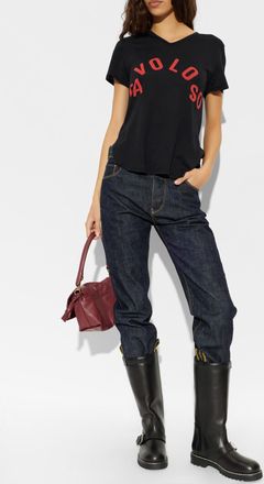 Fendi Cotton T-shirt With Print, Womens, Black