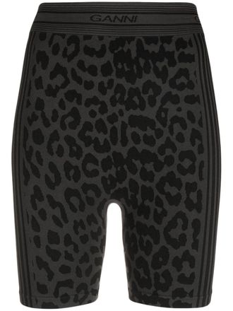 Ganni leopard-print bike shorts - women - Recycled Polyamide/Polyester/Elastane - M - Black