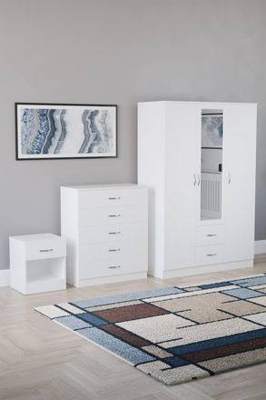 Home Discount Vida Designs 3Pc Bedroom Set 1Bedside, 5 Drawer Chest, Mirror Wardrobe in White