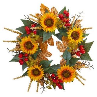 Nearly Natural 27-in Sunflower Berry Artificial Wreath in Assorted at Nordstrom