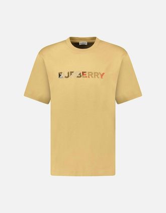 Burberry Mens Burberry Check Logo Embroidered T-Shirt Beige - Cream - Size: 36
