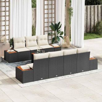 vidaXL Vidaxl - Conjunto De Sof&aacute; De Jard&iacute;n Con Coj&iacute;n 8 Pcs Negro Polirat&aacute;n