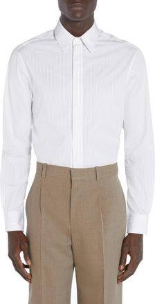 Bottega Veneta Narrow Pinstripe Button-Up Oxford Shirt in White/Grey at Nordstrom, Size 40 Us