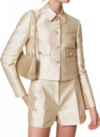 Twin-Set Short Brocade Jacquard Jacket In Gold