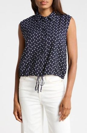 Adrianna Papell Floral Sleeveless Button-Up Top in Navy/Ivory Petal at Nordstrom Rack, Size X-Small