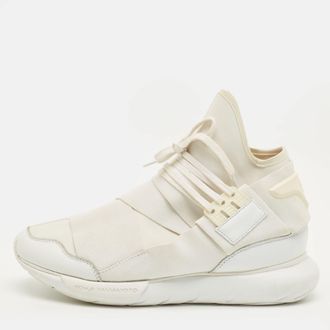 Yohji Yamamoto Qasa Elle Size 43.5 White Fabric and Leather Lace Up Sneakers