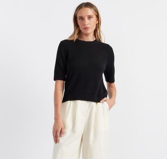 Chinti and Parker Cloud Cashmere Short Sleeve Sweater Tee in Black at Nordstrom, Size X-Large