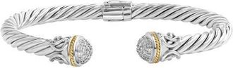 Effy 925 Sterling Silver & 18K Yellow Gold Twisted Cable Diamond Cuff Bracelet at Nordstrom, Size 7
