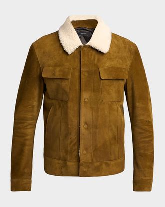 Tom Ford Mens Suede Shearling-Collar Bomber Jacket