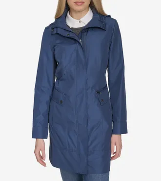 Cole Haan Womens Signature Packable Hooded Rain Jacket - Blue Size Medium