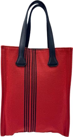 Herm&egrave;s Black Red Color Canvas Handbag Tote Bag (Pre-Owned)