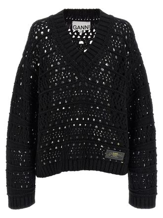 Ganni Ganni Womens Crochet V-Neck Sweater