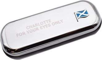 Generic Personalised Chromed Glasses Case with Scotland Wave Flag Design, 15.5 x 5.4 x 3.4 cm