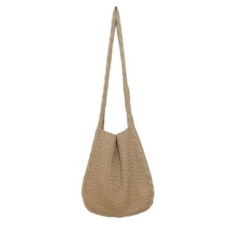 Generic Fashion Simple Shoulder Handbags Solid Color Knitted Shoulder Handmade Knit Crossbody Bag Cute Large for Travel Shopping (Khaki)