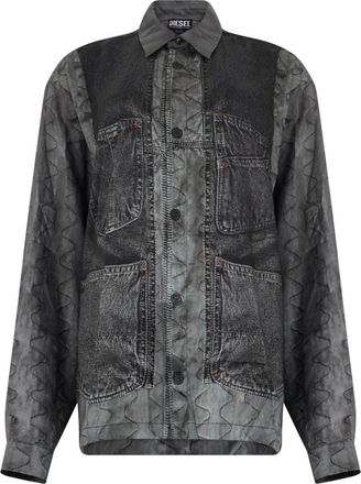 Diesel Shirt met denim inzetstukken - Heren - Spijkeroverhemden - Grijs - S - Denim - Overhemden