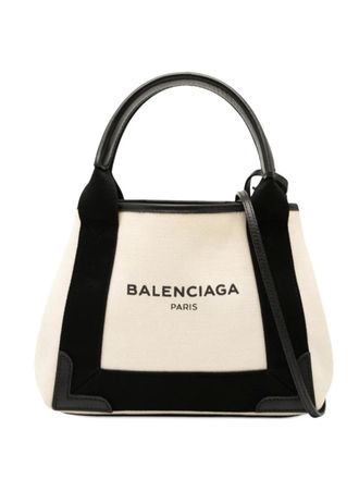 Balenciaga 2018 Canvas Navy Cabas XS satchel - White