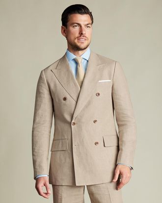 CHARLES TYRWHITT Double Breasted Linen Jacket - Taupe Size 36R R by Charles Tyrwhitt