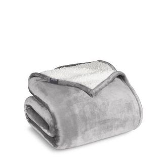 Bare Home Reversible Plush Fleece Blanket in Light Grey at Nordstrom, Size Twin