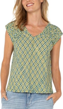 Liverpool L.A. Womens Liverpool Los Angeles Top Green Geometric Cap Sleeve Blouse RED1255