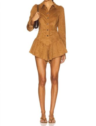 Saylor Enid Suede Romper In Taupe