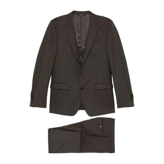 Dolce & Gabbana Kostuums, Heren, Bruin, M, Leer, Getailleerd Single Breasted Pak
