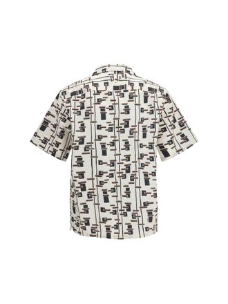 Prada Mens Bowling Shirt Natural-Bordeaux Cotton Natural/bordeaux