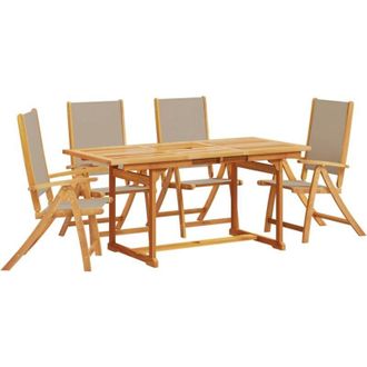 vidaXL Juego Comedor De Jard&iacute;n 5 Pzas Madera Maciza Acacia Y Textileno