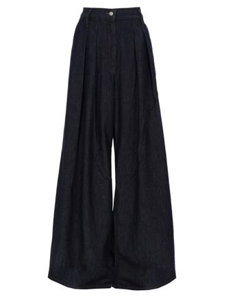 Dries Van Noten Dark Blue Flared Pleated Pants