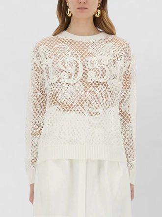 Max Mara lace mesh crew neck long sleeve top
