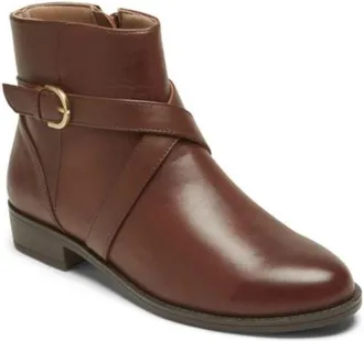 Rockport Vicky CI9745 Boots Women Brown Leather Side Zip Ankle Bootie HTAT1751
