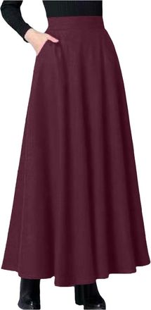 Generic Womens Vintage A-line Long Maxi Skirts Business Office Swing Pleated Flared High Waisted Skirt with Pockets Womens Renaissance Maxi Skirt Vintage Swin
