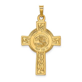 Diamond2Deal 14k Yellow Gold Polished Cross with St. Michael Medal Pendant