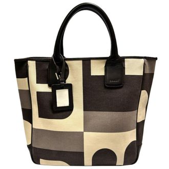 Bally Brown Canvas Leather Tote Bag (Pre-Owned)