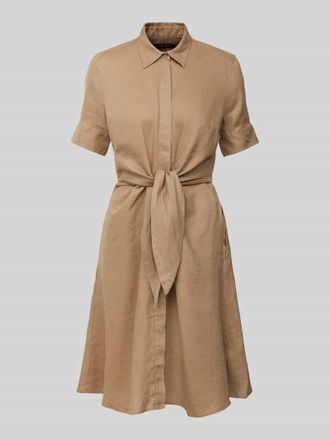 Lauren Ralph Lauren Knielanges Leinenkleid mit Bindeg&uuml;rtel Modell WAKANA in Camel, Gr&ouml;&szlig;e 44