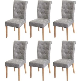 Hhg Non utilizzato] Set 6x sedie vintage retr&ograve; inglesi sala pranzo Chesterfield ii tessuto grigio piedi chiari