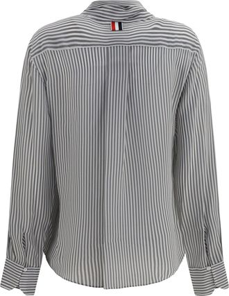 Thom Browne Striped Silk with Removable Collar Shirt - Gray