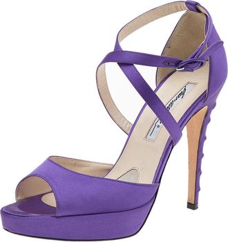 Brian Atwood Purple Satin Platform Ankle Strap Sandals