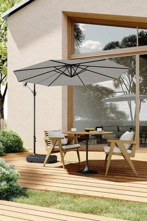Living and Home 3M Banana Cantilever Outdoor Patio Parasol for Sunshade & Rain with Fillable Base on Wheels in Light Grey