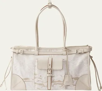 Prada Bonnie Large Printed Linen & Leather Shoulder Bag