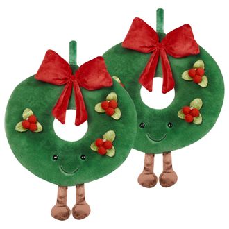 Beliani Beliani - Conjunto De 2 Cojines Redondos De Tela Con Motivo Guirnalda Navide&ntilde;a Verde 45 Cm Bonbon