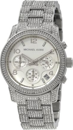 Michael Kors Runway Pave Chronograph Quartz Silver Dial Ladies Watch MK7434