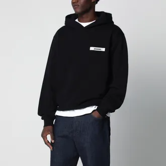 Jacquemus Felpa nera con logo in Gros Grain