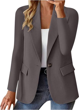 Generic Summer Coats for Women UK Womens Blazer Suit Business Casual Work Office Suit Jackets Lightweight One Button 3/4 Ruched Sleeve Open Front Blazers Spri