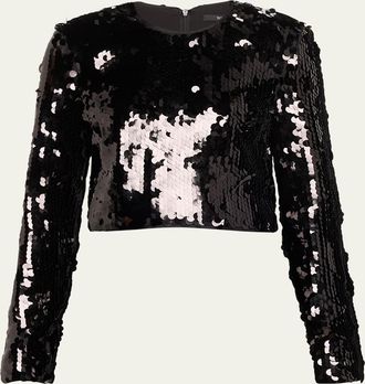 Toccin Anaya Long-Sleeve Cropped Pailette Top
