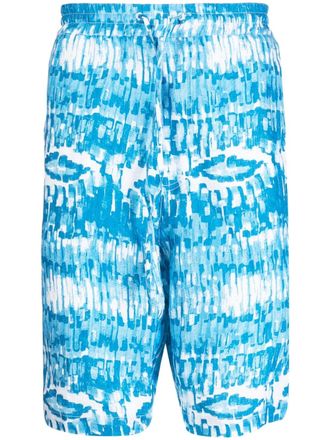 120% Lino drawstring linen bermuda shorts - Blue