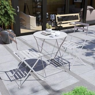 Home Discount 3 Piece Metal Bistro Set Garden Furniture Outdoor 2 Seater Table & Chairs Set, Light-Grey