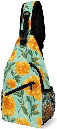 Generic Yellow Flowers Marigolds Mens Shoulder Bags Sling Crossbody Backpack Travel Hiking Chest Bag with Small Side 38x20cm