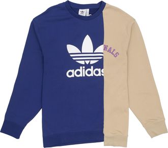 adidas Mens adidas originals Mr Crew Logo Printing Colorblock Irregular Round Neck Pullover Autumn Blue HC0380